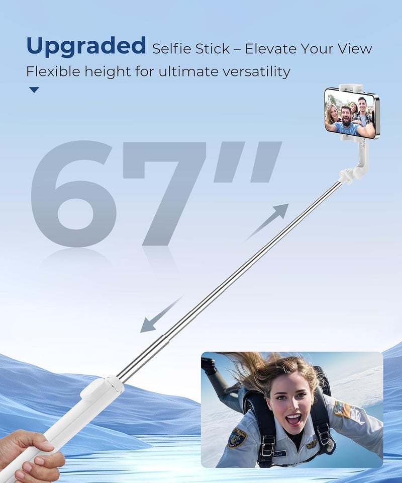Fuloview 67‘’ Selfie Stick, Phone Tripod with Wireless Remote Control, Portable Selfie Stick Tripod for Photograph, Live Streaming, Video Recording, Compatible with All Cell Phones, White - Image 2